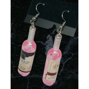 Rose Wine drop Earrings Pink Resin Bottles Happy hour funny gag gift New🍷